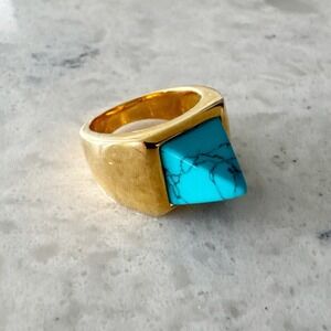 Eddie Borgo Turquoise Pyramid Ring Size 7 Gold Tone Howlite Statement Modern